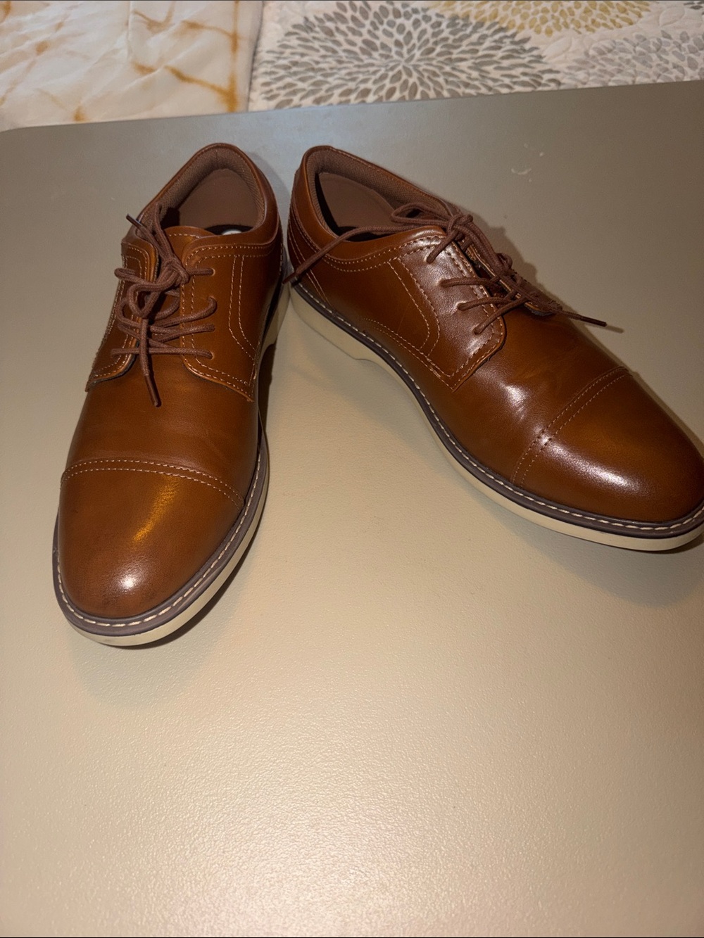 Alfani Men's Cognac Brown Leather Lace-Up Oxfords* NWOB or Tag - Picture 2 of 11